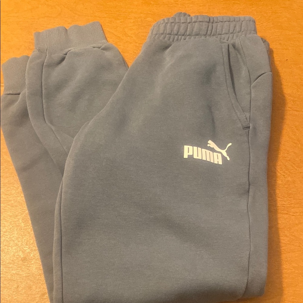 Puma Gray Sweatpants Elastic Waistband Tapered Fit